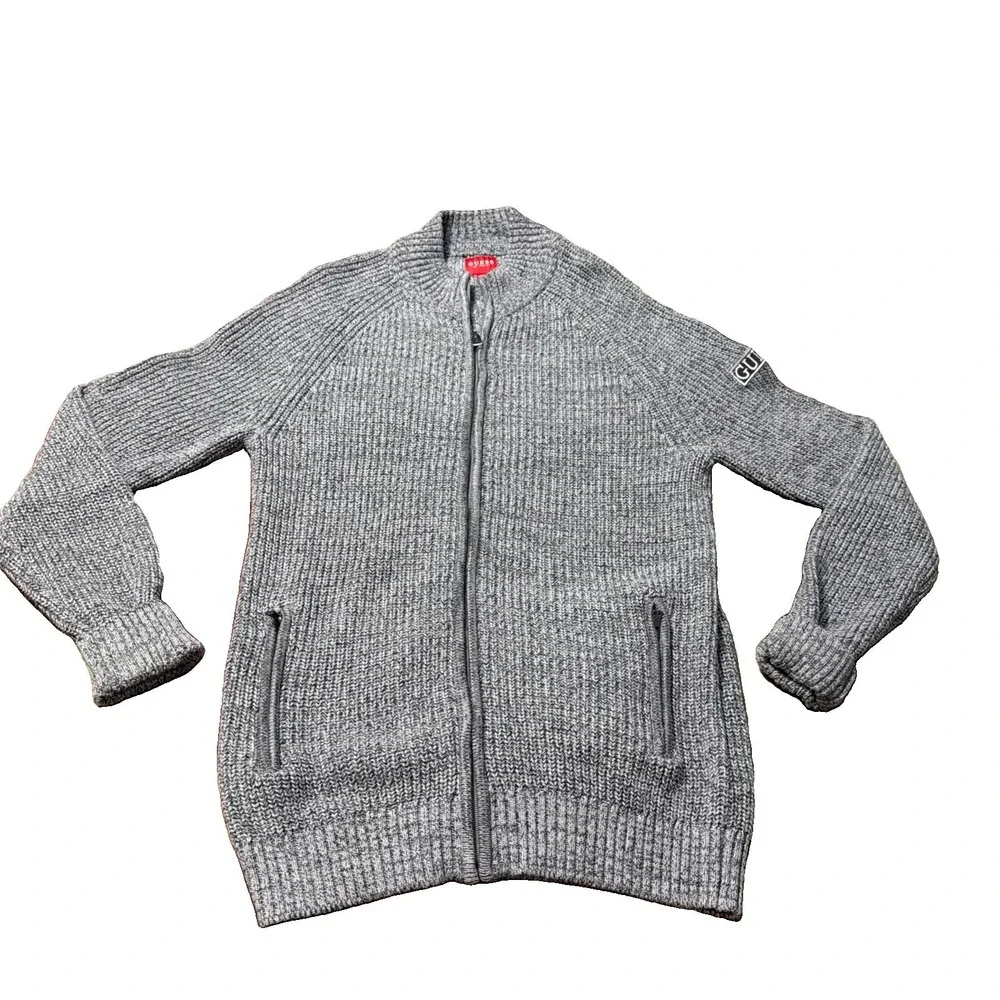 GUESS-Mens Classic Zip Cardigan Sweater-medium-Black/Gray-Heavy & Warm! Y2K